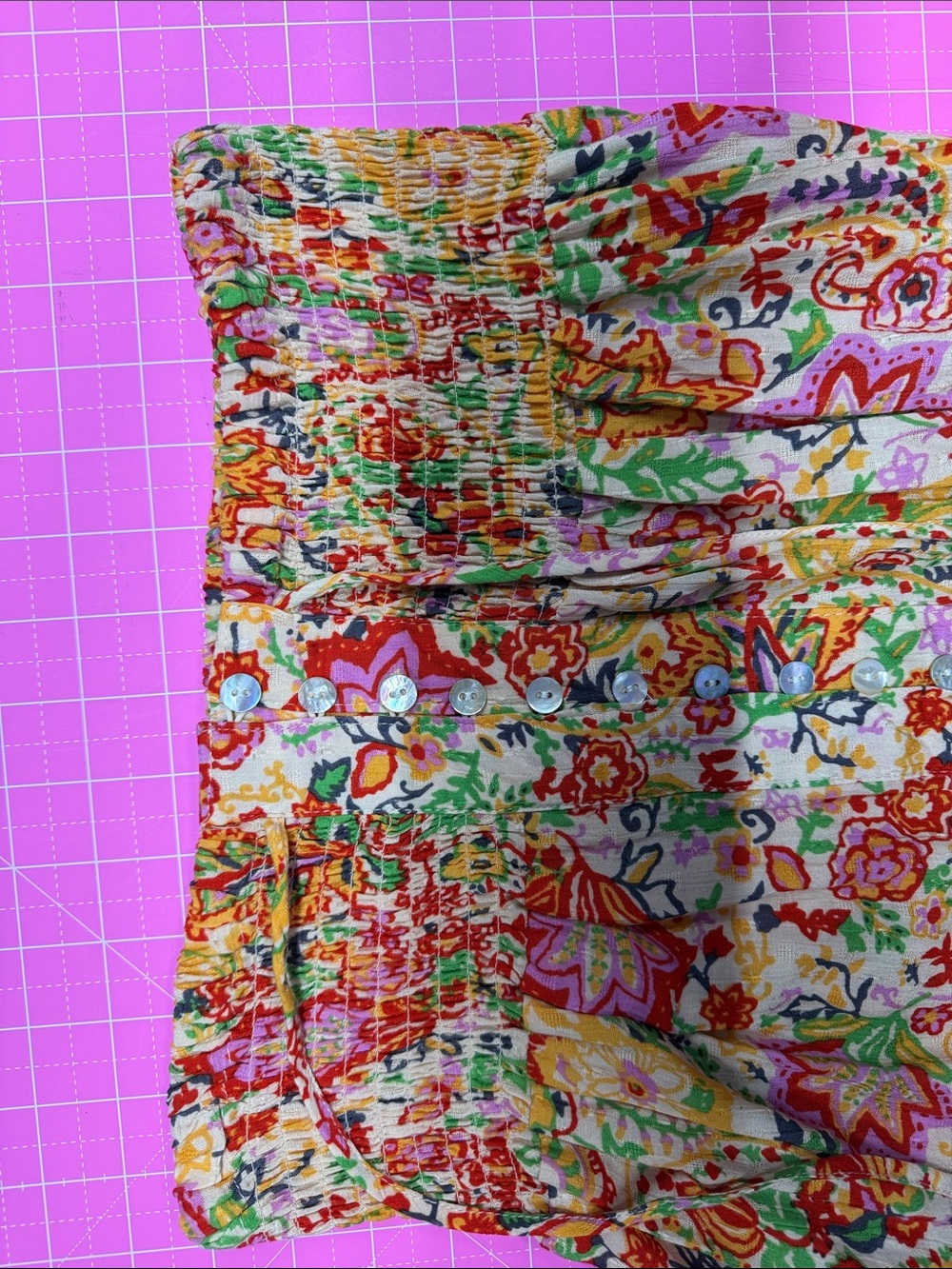 Cynthia Rowley Floral Button-Front Maxi Skirt in Pink Yellow Green Orange - Picture 4 of 4